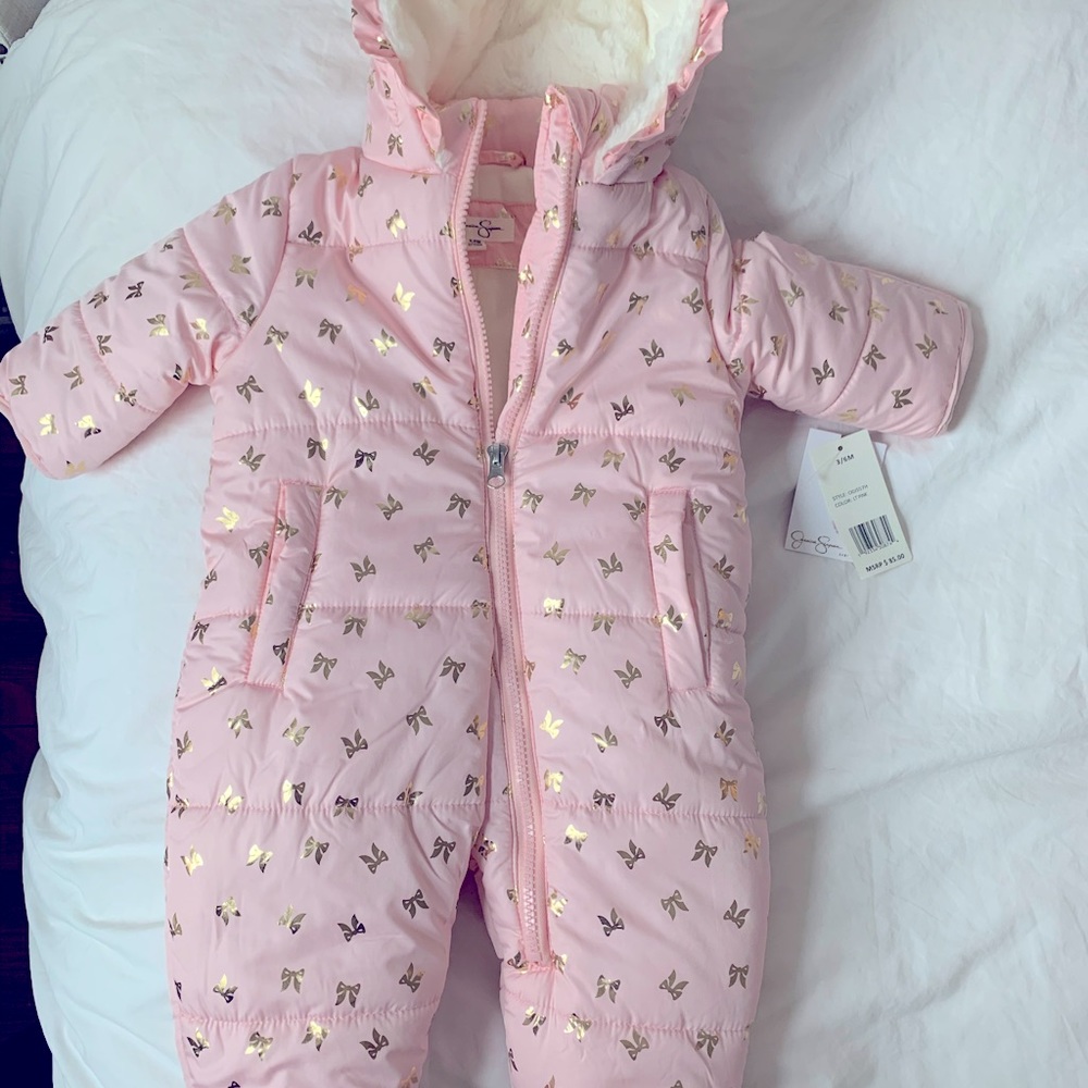 Hooded pink snowsuit
